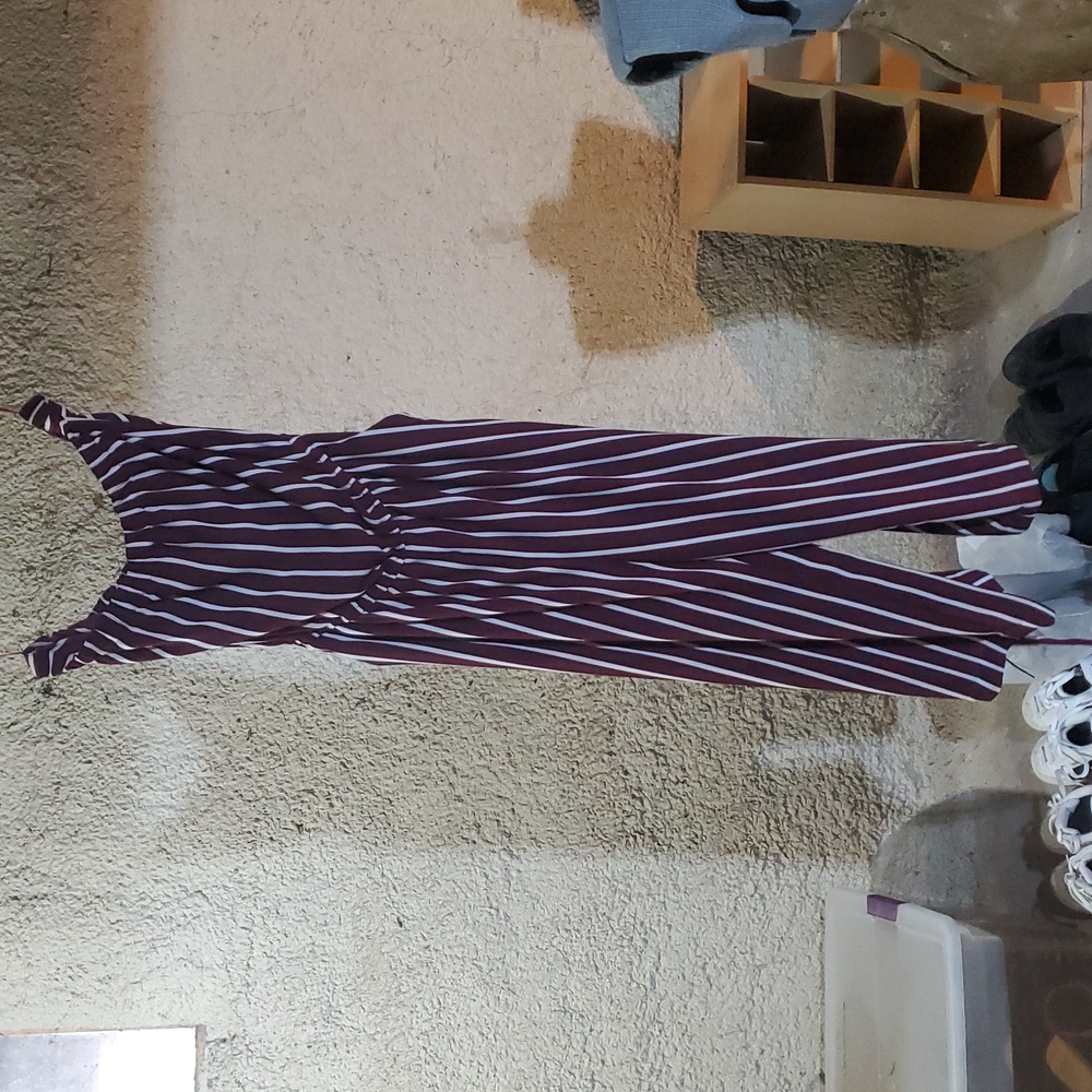 Streetwear Society Burgundy Striped Strapless Pantsuit